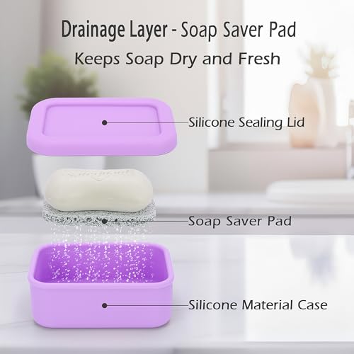 AIDIMMING Leak Proof Silicone Travel Soap Case with Drain Pad, Compact Bar Soap Container with Lid, Portable Soap Holder for Standard Bar Soap & Handmade Soap, Travel Camping Gym (Light Purple) - color: Light Purple