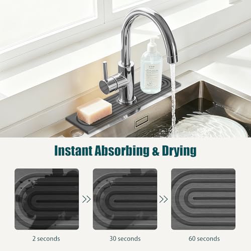 2 PCS Diatomite Stone Faucet Mat for Kitchen Sink, Dark Grey, Quick Drying Water Absorbing Pad, Sink Splash Guard & Protector for Kitchen and Bathroom Counter (Gray-Short) - color: Gray-Short