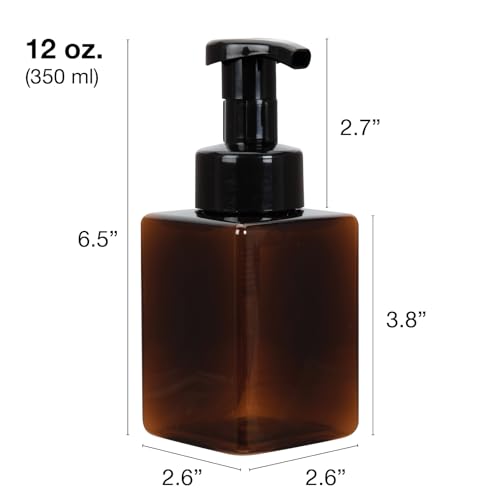 Ginger Lily Farms Foaming Soap Dispenser, Refillable Plastic Pump Bottles for Liquid Hand Soap, 12 oz. Amber Bottle with Black Pump, 2-Pack - style: 12 Oz Amber