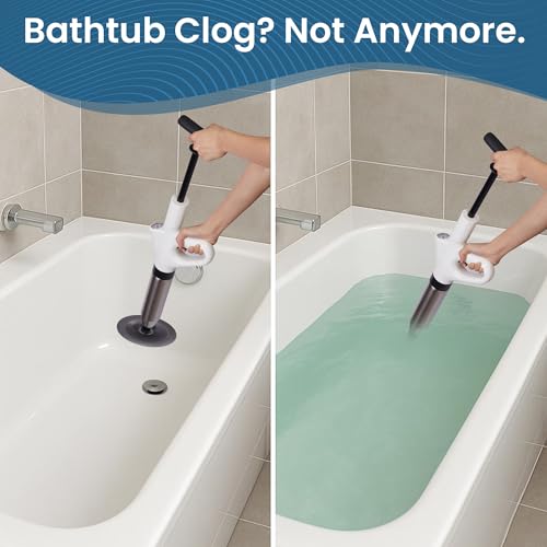 High-Pressure Toilet Plunger with Pressure Gauge, Manual Air Drain Blaster with 4 Attachments, 2 Hair Clog Removers and Reusable Gloves, Unclogs Toilet Shower Bathroom Drains