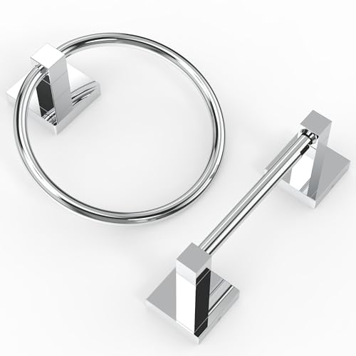 Ruacq Chrome Toilet Paper Holder Towel Ring Bathroom Accessories Hardware Set Double Post Pivoting Toilet Roll Holder Square Stainless Steel and Zinc Alloy Modern Wall Mounted 2 Pieces - color: Chrome, size: 2pcs