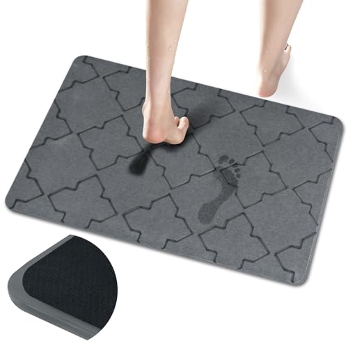 Extra Large Stone Bath Mat for Bathroom Floor, Quick Dry Diatomaceous Earth Bath Mat with Non-Slip Back, Super Absorbent Diatomite Stone Mat for Shower, Easy Clean, Natural(31.5" x 19.7" Dark Grey) - size: 31.5"*19.7"