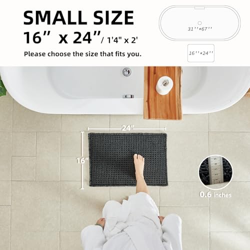 TYUU Black Bathroom Rug, Waffle Bath Mat Non Slip Washable Super Absorbent Quick Dry Boho Farmhouse Bathroom Decor, 24"x16" Black - color: Black, size: 1'4" X 2' (Rectangular)