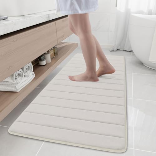 Buganda Memory Foam Bath Mat, 59" x 20", Ultra Soft Bathroom Rugs, Water Absorbent and Machine Washable Bath Rug Runner for Bathroom, Shower, and Tub, Cream - color: Cream, size: 59" X 20"