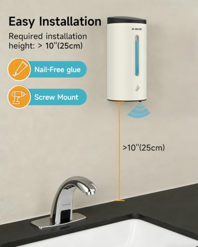 AIKE Classic Automatic Soap Dispenser,25oz for Bathroom,Mattewhite AK1205E | 5-Level Adjustable and Savety Key for Bathroom(4*AA Batteries Not Included),No-drill,Screw Wall mount Design for Space-Saving - color: Mattewhite Stainless Steel