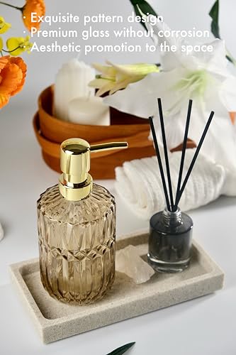 LaMarriti Brown Glass Soap Dispenser with Gold Rust Proof Pump, Refillable Thicken Glass Kitchen Soap Dispenser, Lotion Dispenser Bathroom for Dish Soap, Hands Soap, Body Wash, Bathroom Accessories - color: Brown
