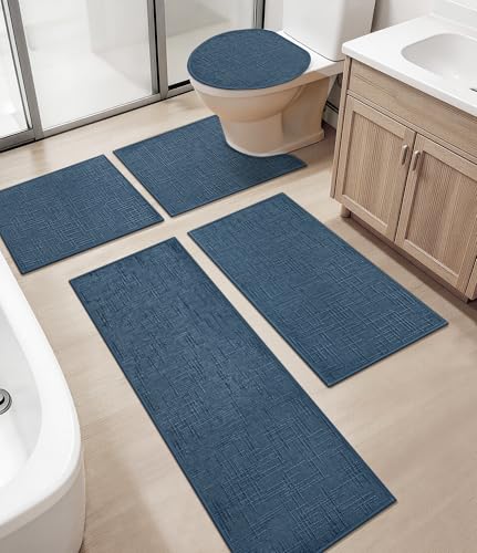 YIHOUSE Bathroom Rugs Sets, Blue, 5 Piece | Non Slip, Quick Dry, Absorbent Washable, Thin Design, Fit Under Door - color: Blue, size: 5 pieces