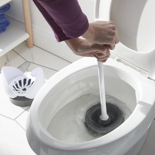 Clorox Toilet Plunger with Hideaway Caddy, Set of 2 – for Bathroom Organization and Storage, Bathroom Accessories, Toilet Unclogger, with Holder, White - size: 2-Pack