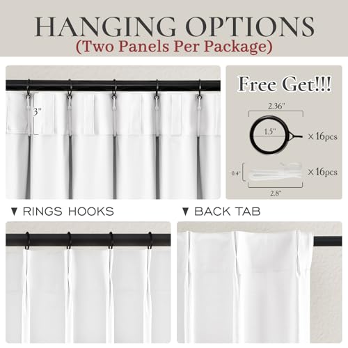 QJmydeco Solid White Linen Blackout Viral Curtains 96 Inches Long for Bedroom, Modern Pinch Pleated Boho Window Curtains para Sala Room Darkening Thermal Heavy Track Drapes 96 Inch 2 Panels Set - color: Brightwhite, size: 40"W x 96"L (Pack of 2)