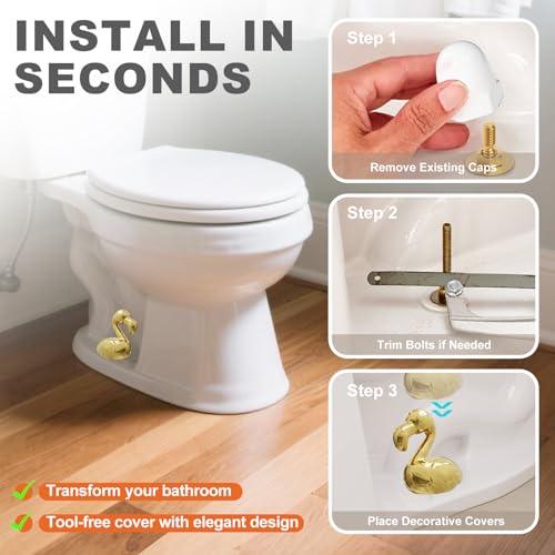 Ceramic Flamingo Toilet Bolt Covers Decorative, Gold Bathroom Decor, 2 Pack | Bolt Hole 1.18'', Covers Ugly Toilet Bolts, Bathroom Screw Covers, Gifts for Women - style: Gold Flamingo