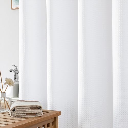 OWENIE White Shower Curtain, Stall Small Waffle Weave Heavy Fabric Shower Curtains for Narrow Size Bathroom, Waterproof Soft Hotel Spa Luxury Bath Curtain Set, Machine Washable, White, 36x72 Inch - color: White, size: 36"W x 72"L (Pack of 1)