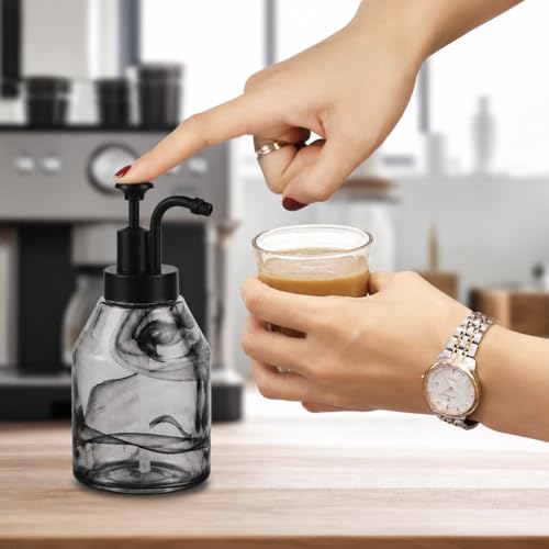 Bathroom Glass Soap Dispenser Set, 2 Pack 12.5 Oz Unique 3D Black Smog Thick Glass Hand Soap Bottle with Smooth Action Rust-Free ABS Pump, Kitchen Dish Soap Dispenser (Black) - color: Black-02