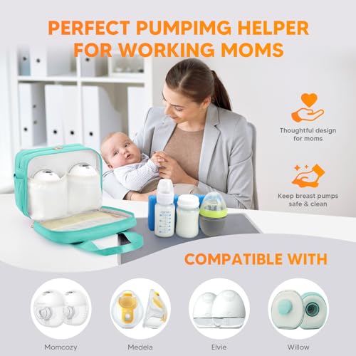 PIIOSER Breastmilk Cooler Travel Bag with Ice Pack, Compatible with Wearable Breast Pumps & Accessories - Portable Hands Free Breast Pump Carrying Case for Nursing & Working Moms, Green - color: Green-Small