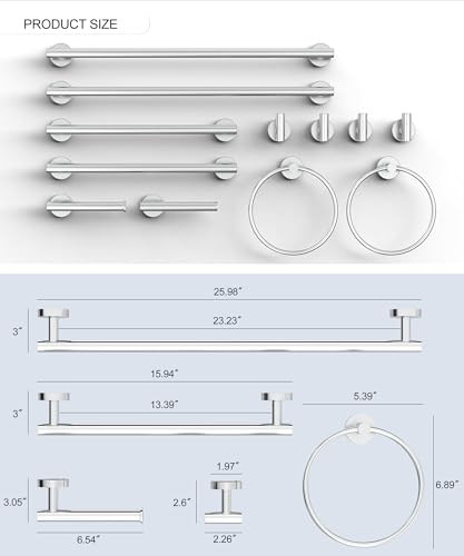 12 Pcs Chrome Bathroom Accessories Set, HOMEMYSTIQUE SUS304 Stainless Steel Bathroom Hardware Set, Bath Towel Bar Set, Toilet Paper Holders, Towel Rings Racks, Robe Towel Hooks - color: Chrome, size: 12 Pieces