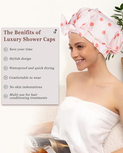 Luvruitaky Shower Cap Luxury Shower Caps for Women Reusable Waterproof Hair Cap for Shower with Adjustable Bowknot Hair Bath Cap (Pink) - color: Pink