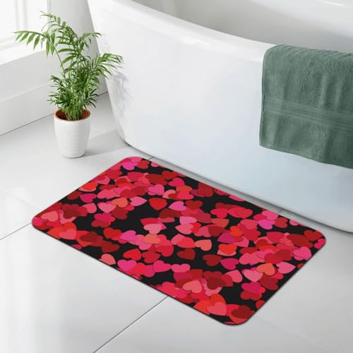 Valentine's Red Love Hearts Bath Mat Fit Under Door for Lover Couple Wedding Festival, Non-Slip Bathroom Rug Floor Mat Quick Dry Absorbent Bathmat for Bathtub Kitchen Shower Sink, 15.7x23.6 in - color: Red Love Hearts
