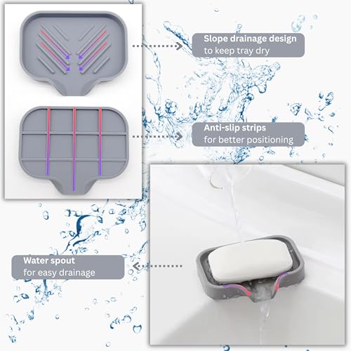 Silicone Soap Tray, Soap Dish with Drain Spout, Bathroom and Kitchen Sink Counter Organizer, Sponge Holder, Tray Perfect for Dispenser, Scrubber, Bottle, Cup on Sink, Tub or Counter - 2 Pack - color: White