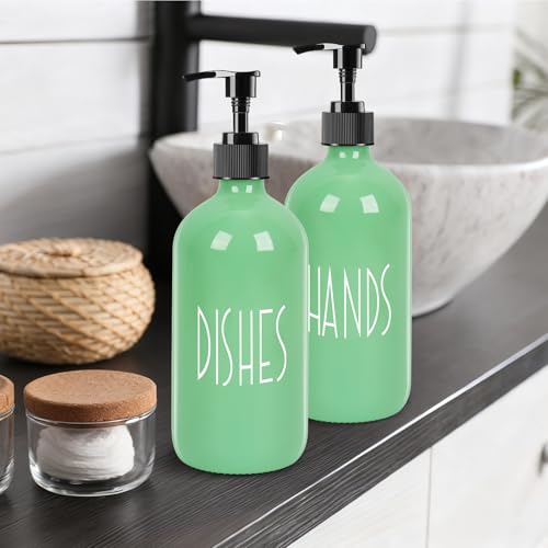 Dish Soap Dispenser for Kitchen - 16 OZ Glass Hand Soap Dispenser Set - Kitchen Bathroom Decor and Accessories (Avocado Green) - color: Avocado Green