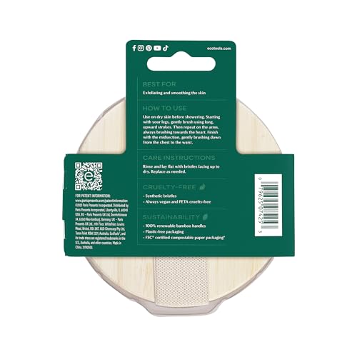 EcoTools Dry Body Brush, Cruelty-Free Bristles Exfoliate & Smooth Skin, Dry Brushing Removes Flaky Skin, May Help Improve Circulation & Tone, Eco-Friendly Skincare Tool, Vegan & Cruelty-Free, 1 Count - color: No Color, size: 1 Count (Pack of 1)