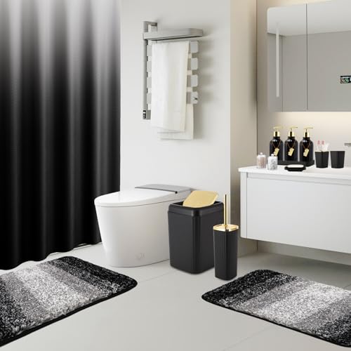 32PCS Bathroom Set Bathroom Sets with Shower Curtain and Rugs Black Bathroom Accessories,Shower Curtain Set,Bathroom Rug Set with Bathroom Trash Can - size: Bath Set + Shower Curtain + Bath Rugs, style: Black