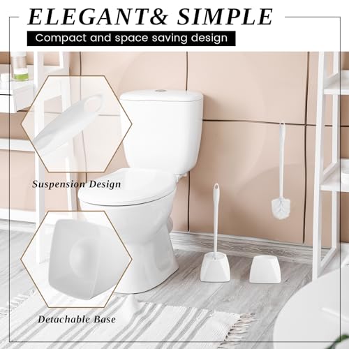 FoldTier 1 Set Toilet Holder and Brush Set 16.14 Inch Toilet Bowl Cleaner Brush with Caddy Bathroom Scrub Plastic Scrubber with Long Handle for Bathroom Cleaning, Easy to Assemble (White) - color: White