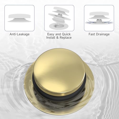 Brushed Gold Upgraded Tip Toe Tub Stopper, Universal Pop Up Bathtub Drains Plug, Bathroom Bath Tub Drain Stoppers, Replaces Lift and Turn, Tip-Toe and Trip Lever drains for Tub, Easy Install - color: Brushed Gold