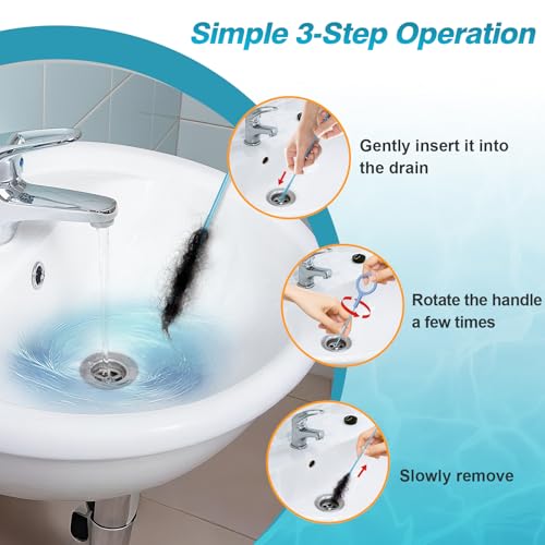 50 Inch Drain Snake Hair Drain Clog Remover Tool for Bathroom Sink – 4 Pack | Reusable Brush, 50-Inch Break-Resistant Steel Wire Rope with Nylon Coating, 0.27-inch wand for Shower Drain Cleaning