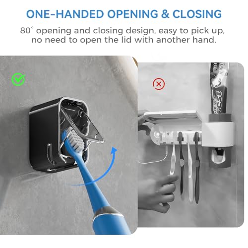 Toothbrush Holders for Bathroom【Innovation Single Slot Design】 2PCS Toothbrush Holder Wall Mounted with Cover for Shower, Single Toothbrush Dispenser Storage Organizer for Family & Travel - color: Black
