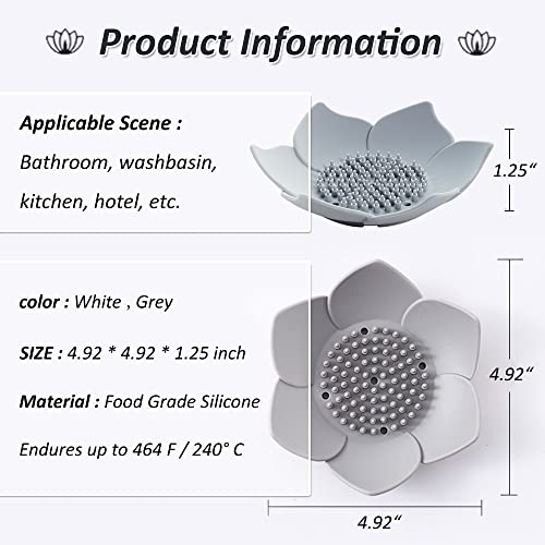 2 Pack Silicone Soap Tray Dishes Soap Holder Saver Draining Bathroom Shower Sink Bathtub - color: 2 Pack, White + Grey