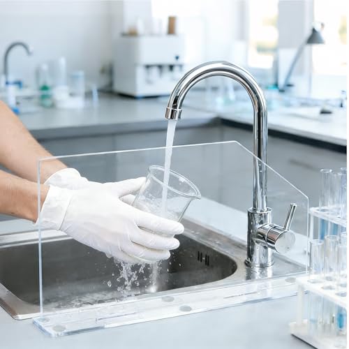 4 Pcs Acrylic Sink Splash Guard with Base 16.14 x 13.38 Inch Plate Countertop Partition Transparent Freestanding Panel Barrier for Hospitals Labs Home Kitchen Bathroom