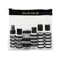 MIAMICA TSA Compliant Travel Bottles and Travel Toiletry Bag – Includes 12 Pieces – 7.55" L x 7.4" W x 1.8" D, Clear – Cute Travel Gifts - color: Black/Gold, size: 12-Piece