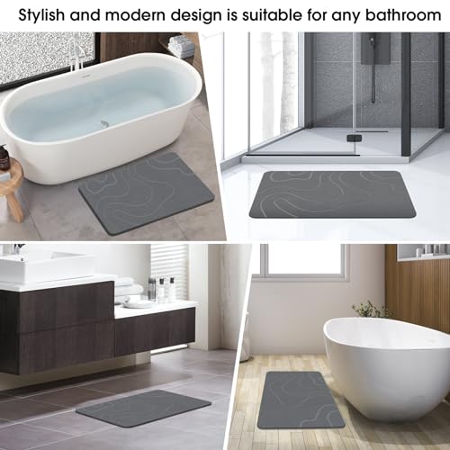 ZIKIBL Stone Bath Mat Diatomaceous Earth Shower Mat Non-Slip Super Absorbent Diatomite Stone Mats for Bathroom Floor Quick-Drying Easy to Clean (24''*16'' Grey) - color: Grey