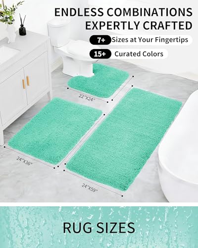 Bathroom Rugs Non Slip Washable, Ultra Thick Soft Microfiber Absorbent Bath Mats, High Density Foam Latex Non Slip Backing Bath Rugs, Fluffy Floor Carpet for Tub&Shower 24x17, SpaBlue - color: Spa Blue, size: 24" X 17"(Small Bathroom Rug)