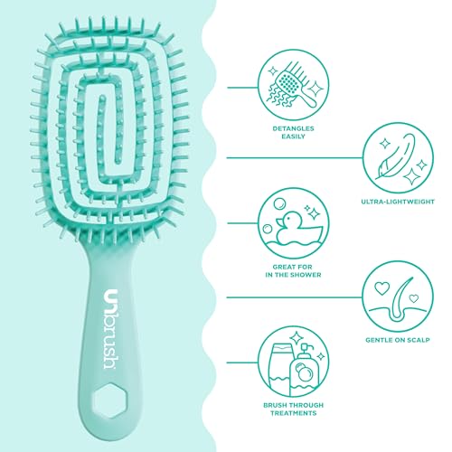 FHI Heat UNbrush Flex Detangling Brush — Ultra-Flexible, Pain-Free Hair Brush Detangler with DuoFlex Anti-Static Bristles for Removing Tangles, Massaging Scalp & Faster Styling - color: Teal
