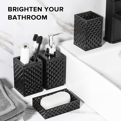 RYTOXILO Black Bathroom Accessories Set, 4 Pack Matte Black Bath Accessory Sets Complete, Acrylic Soap Dispenser and Toothbrush Holder Set for Bathroom Counter Sink, Modern Bathroom Decor - color: Black