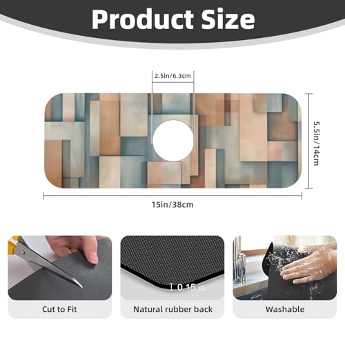 Faucet Draining Mat For Kitchen Sink, Geometric Shapes Brown Beige Diatom Mud Absorbent Drain Pad For Bathroom Kitchen Sink Splash Guard Drying Mat - color: Geometric Shapes Brown Beige