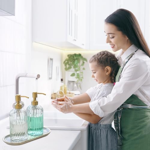 JASAI 2PACK 18Oz Fluted Glass Soap Dispenser with Golden Rust Proof Pump, Refillable Kitchen soap Dispenser with Vertical Stripe, Bathroom Soap Dispenser for Dispense Hand soap, Dish Soap, Lotion. - color: Clear-golden Pump-2p, size: 2 Pack