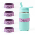 Mabel’s Labels Personalized Two-Tone Engraved Silicone Name Bands – Reusable Dishwasher-Safe Name Bands for Water Bottles, Sippy Cups & Drinkware (Purple & Light Purple, 4 Pack) - color: Purple, size: 4 Count (Pack of 1)