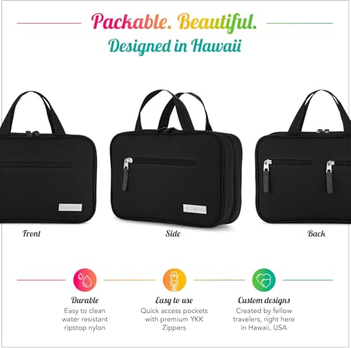 Eco Sun Hanging Travel Toiletry Bag — Designed in Hawaii — Water-resistant Travel Organizer for Bathroom Accessories (Black) - color: Black