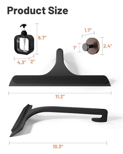 2-in-1 Silicone Shower Squeegee with Hook,Dual-Sided Design with Scraper & Scrub Surface,Streak-Free Bathroom Squeegee for Glass Doors,Mirrors,Windows,Car Windshields (Black Squeegee+Hook+Dispenser) - color: Black Squeegee+hook+dispenser