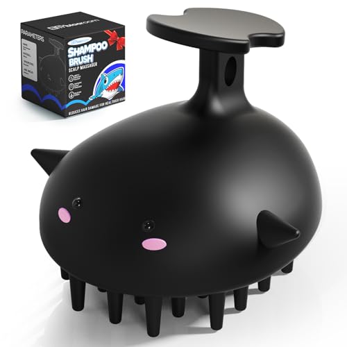 Silicone Scalp Scrubber for Exfoliation, Shampoo Brush Head Massager, Black | Wet & Dry Hair Care Brush for Thick, Thin or Curly Hair, Easy-Rinse One-Piece Design Helps Reduce Trapped Water After Shower - color: Black