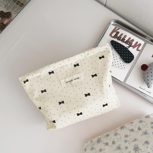 Wudygirl Small Makeup Bag Travel Cosmetic Bag for Women Bow Makeup Pouch Zipper Cosmetic Pouch Aesthetic Handbag 8.3" x 5.9"(Polka Dot) - color: Polka Dot Bow