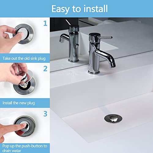 QYHNYJF Bathroom Sink Stopper with Hair Catcher – Universal Pop-Up Drain Strainer for 1.1–1.5 inch US Standard Sink Drain Holes, Includes 3 Sets of Silicone Gaskets - color: Gaskets * 2 Sets