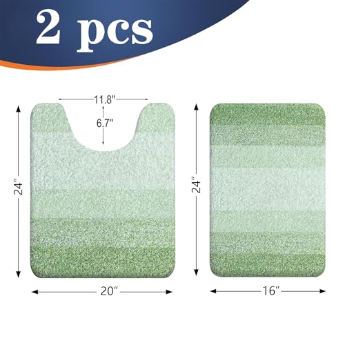 OLANLY Bathroom Rug Set 2 Piece, Soft Absorbent Microfiber Bath Mats and U-Shaped Contour Toilet Rug, Non-Slip, Machine Wash Dry, Plush Shaggy Bath Mats for Bathroom (24"x16"+24"x20", Sage Green) - color: Sage Green, size: 24" X 16" + U24" X 20"