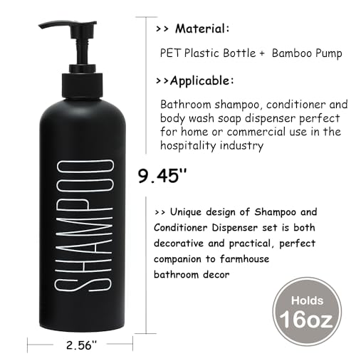 HOMCDALY Black Shampoo and Conditioner Dispenser, 16oz 3-Pack Refillable Pump Bottles, Shampoo Conditioner Body Wash Dispensers Bottles, Bathroom Shower Dispenser (Black-2 - color: Black&black Pump
