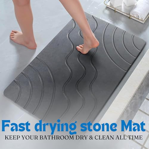 Stone Bath Mat Quick Drying Diatomaceous Earth Bath Mat Non Slip Shower Mat Super Absorbent Stone Bath Mats for Bathroom, Floor, Kitchen Counter, Easy to Clean (23.6” X 15.3”, Dark Gray) - color: Dark Grey