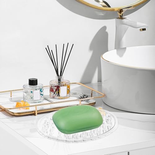2 Pcs Plastic Soap Holder, Clear Soap Dish Bar Saver Tray with Holes Soaps, Self-Draining Soaps Dish Sponge Tray for Kitchen Bathroom Shower Counter
