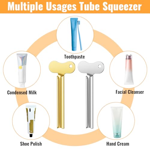 4 PCS Toothpaste Squeezer, Metal Tube Squeezer, Stainless Steel Toothpaste Roller, Manual Tube Wringer Key Dispenser for Cream Cosmetic Paint Squeezing Aids