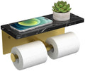 FORIOUS Double Toilet Paper Holder with Shelf, Wall Mount Tissue Roll Holder for Bathroom, 304 Stainless Steel Commercial Toilet Tissue Dispensers with Phone Shelf (1, Gold-Marble) - color: Gold-marble