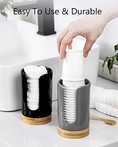 Ceramic Bathroom Cups Dispenser - 3-5 oz Disposable Paper & Plastic Bathroom Cups Holder - Mouthwash Cups Dispenser for Bathroom, Guest Toiletries, Countertop, Coffee - BPA Free (Grey) - color: Grey